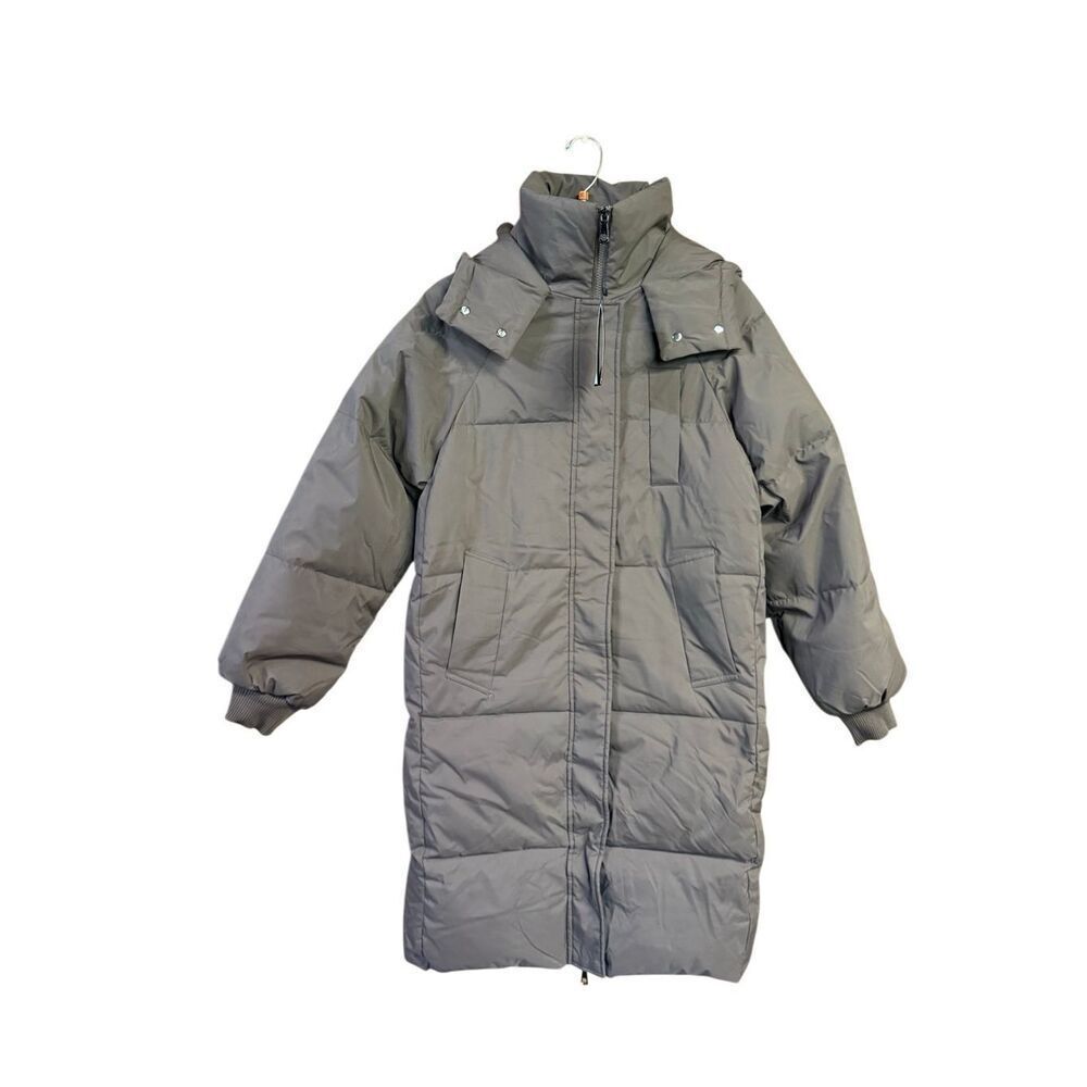 Go.G.G Classic Hooded Long Puffer Jacket Coffee Sz S NWT